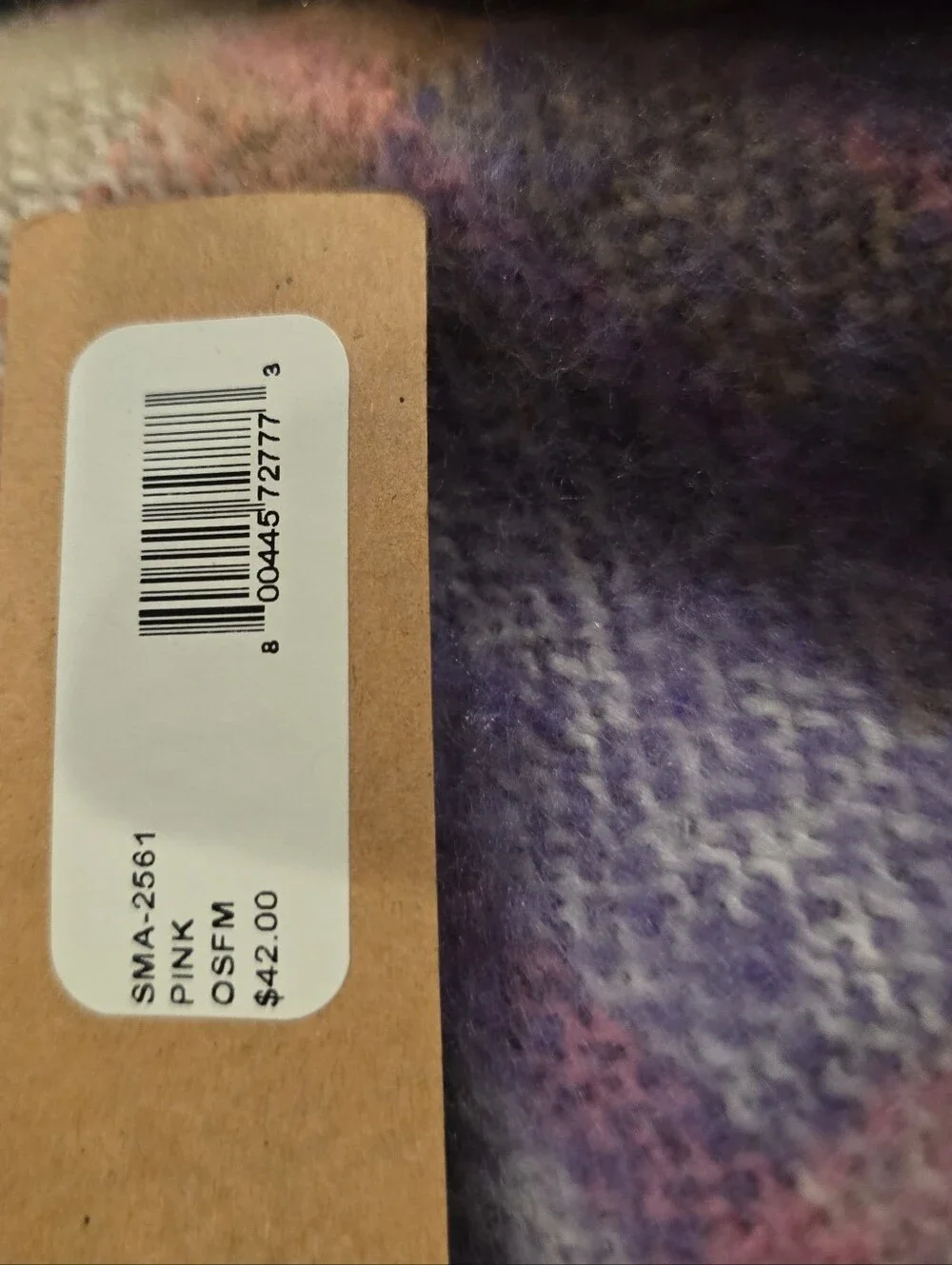 Steve Madden Plaid Fringe Scarf in Pastel Pink and Lavender NWT
